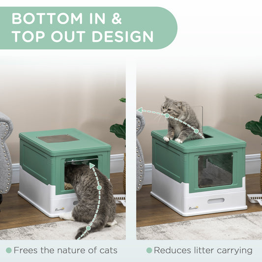 US Local Fully Enclosed Cat Litter Box Portable Pet Toilet With Spoon Large Space