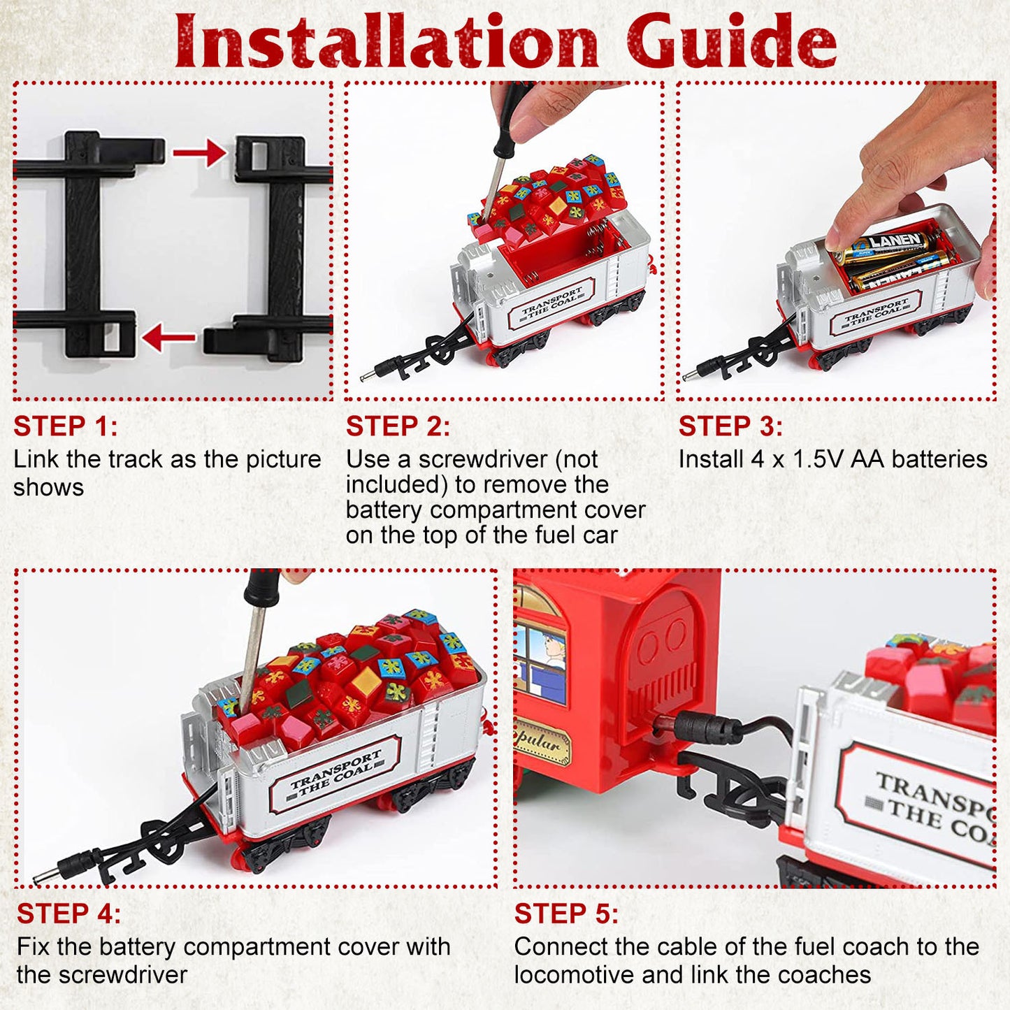 US Local Electric Train Set Kid Toy Xmas Steam Train Kit Tree Surround Track Battery Operated With Sound Light Santa Claus Christmas Gift