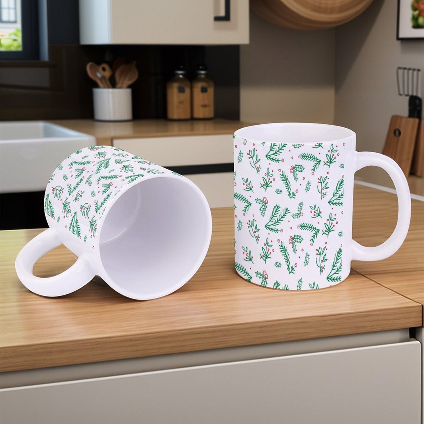 POD US Local White mug with full print, Christmas Green 0073