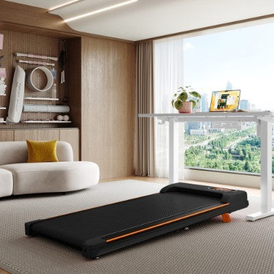 UK Local Folding Under Desk Walking Pad Treadmill With Adjustable Incline, 1-6 Km H Low Noise For Home  Office, LED Display, Magnetic Remote Control, Transport Wheels  Plug, Black.