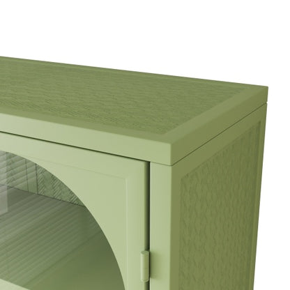 US Local Glass Door Modern Two-door Wall Cabinet, Wall Cabinet With Characteristic Woven Pattern, Green