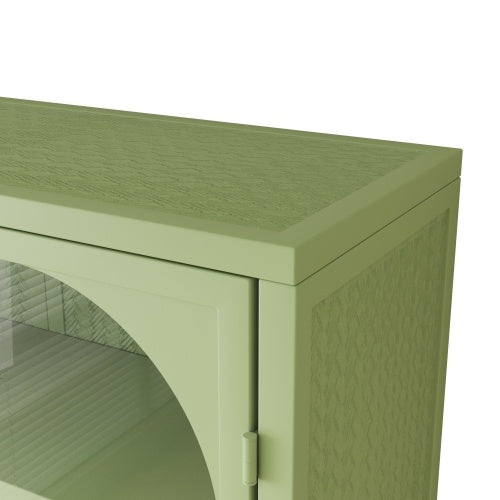 US Local Glass Door Modern Two-door Wall Cabinet, Wall Cabinet With Characteristic Woven Pattern, Green