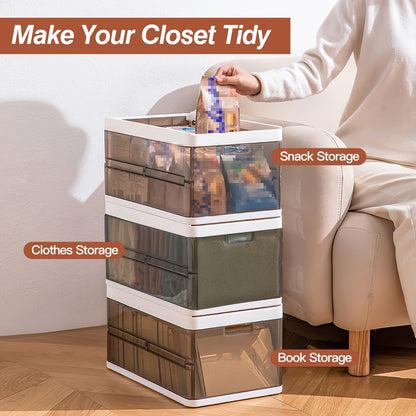 US Local 3 Pack Foldable Storage Bin With Lid Stackable Plastic Closet Organizer With Handle Divider Collapsible Drawer Organizer For Toys Clothes