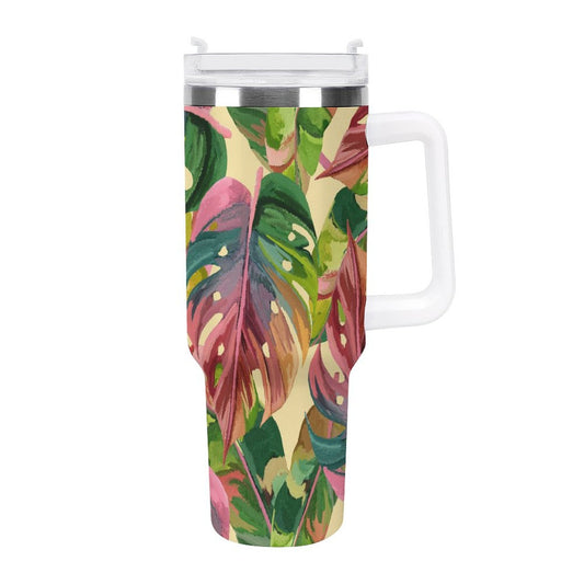 PHDT00140 POD US Local Tumbler 40 oz Large Capacity Car Cup Monstera Pink Green