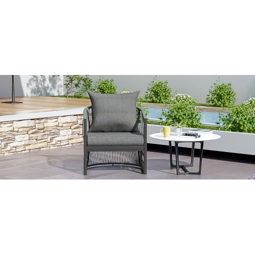 US Local Modern Gray Curved Aluminum Lounge Chair With Stylish Rope-Weave Design And Cushioned Comfort, Perfect For Outdoor Living