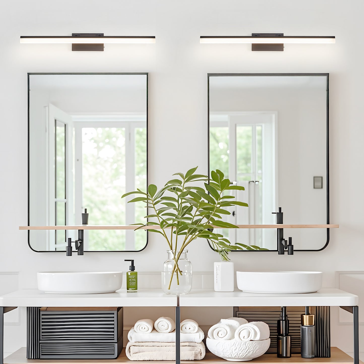 US Local 32 Inch Modern LED Bathroom Vanity Light - Sleek Black Metal Wall Light For Mirror, Dressing Room Or Sink Area
