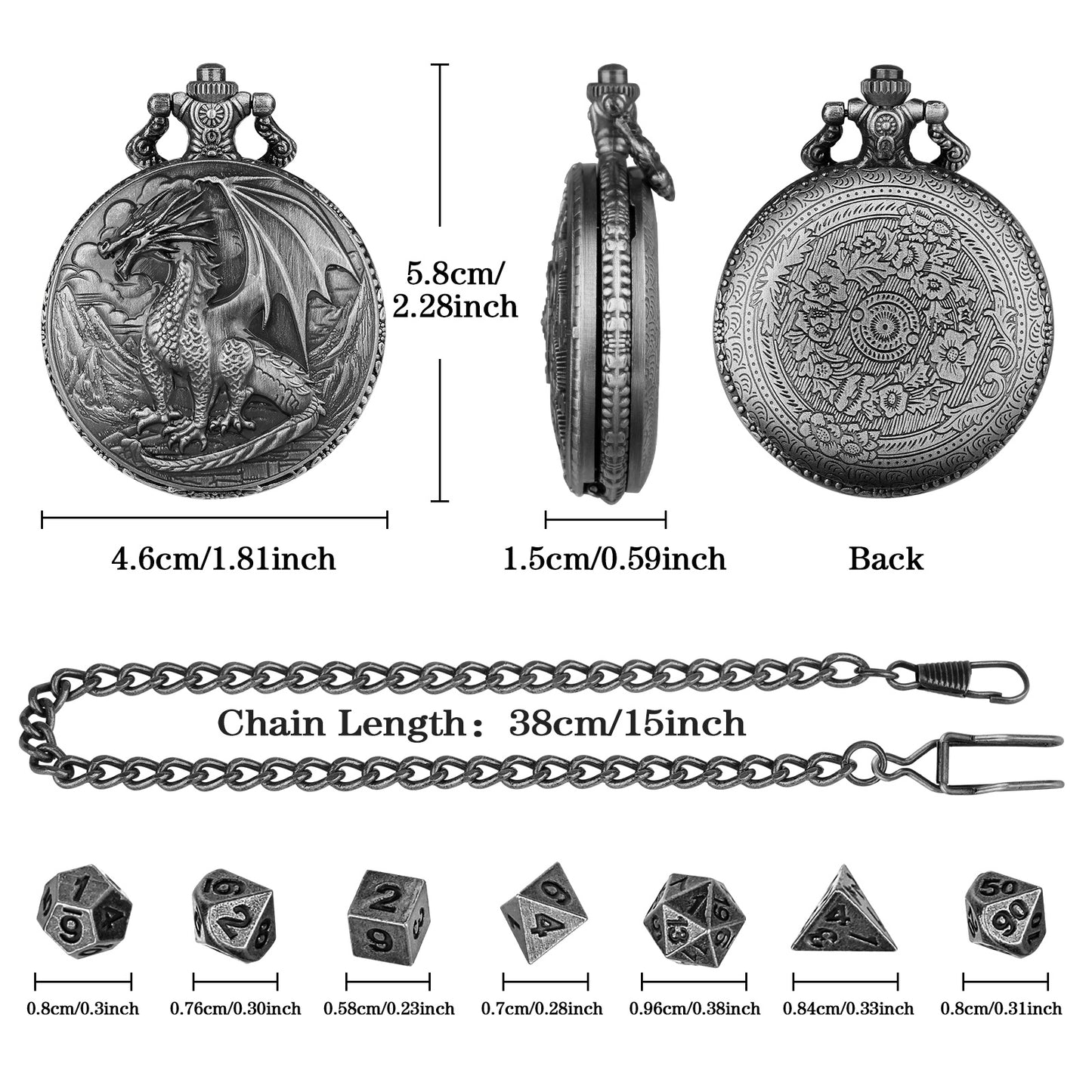 US Local Dice Set With 3D Carved Pocket Watch, Equipped With 7-piece Polyhedral Metal Dice, Role-playing Game Accessories, Men's And Women's Birthday Gifts, Christmas Gifts, Family Gathering Tabletop Games