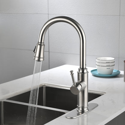 US Local Single Handle High  Pull Out Kitchen Faucet, Single-stage Stainless Steel Kitchen Sink Faucet, With Pull Down Spray