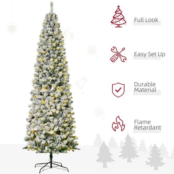 US Local 9ft Pre-Lit Snow-Flocked Slim Douglas Fir Artificial Christmas Tree With Realistic Branches, 550 LED Lights And 988 Tips