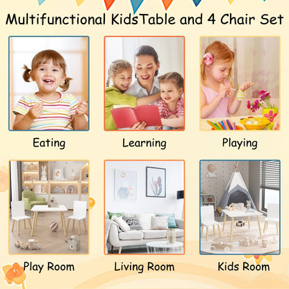 US Local Kids Table And 2 Chairs Set, 3 Pieces Toddler Table And Chair Set, Wooden Activity Play Table Set W