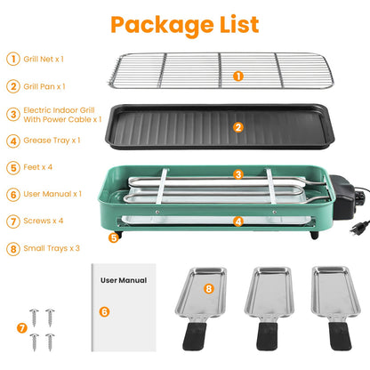 US Local 1 Pc 2000W Electric Indoor Grill 2 In 1 Electric BBQ Gill With Grill Net Removable Plate 5 Temperature Control 3 Small Trays Dishwasher Safe