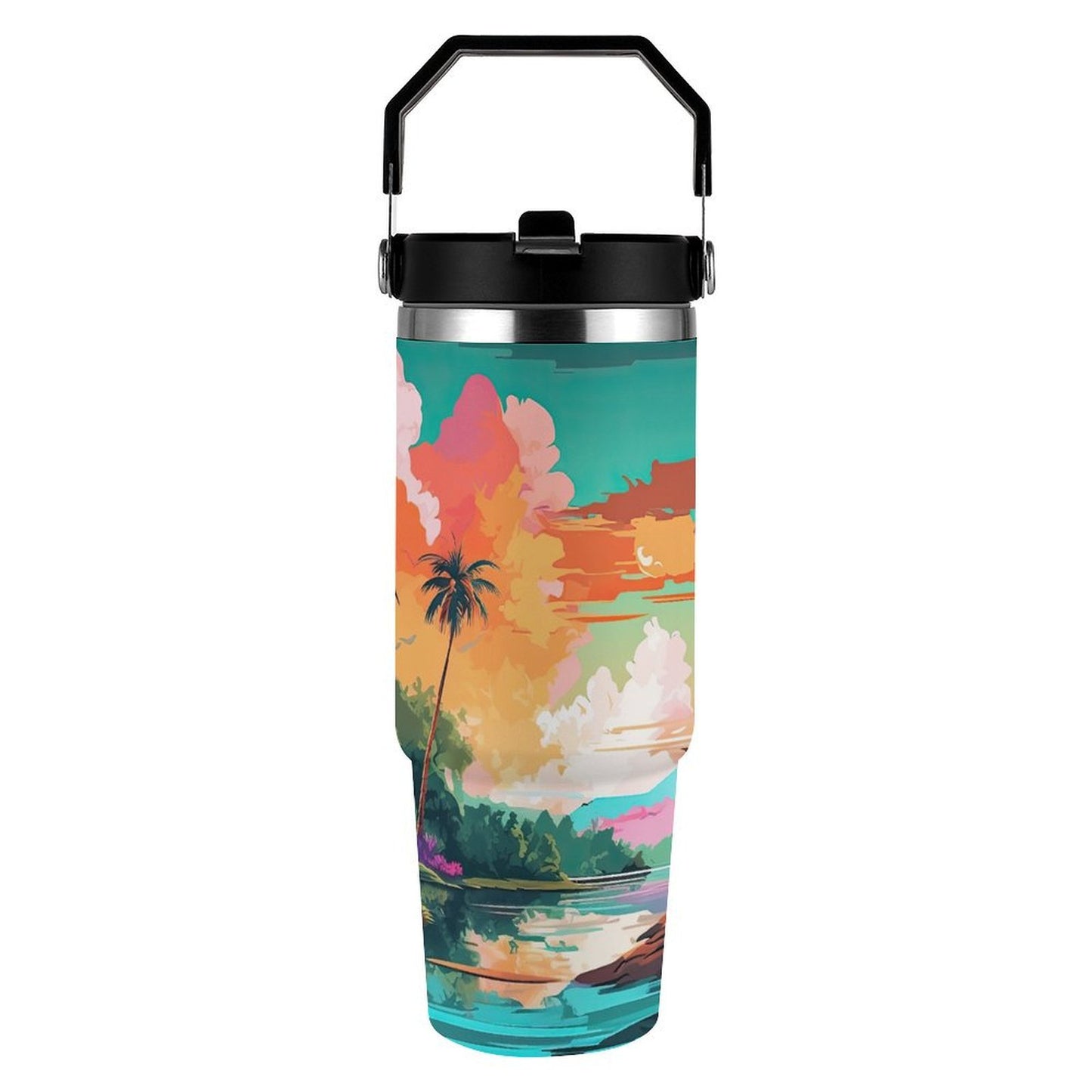 POD US Local Tumbler 30oz Large Capacity Car Cup Tropical, Island, Scenery Style