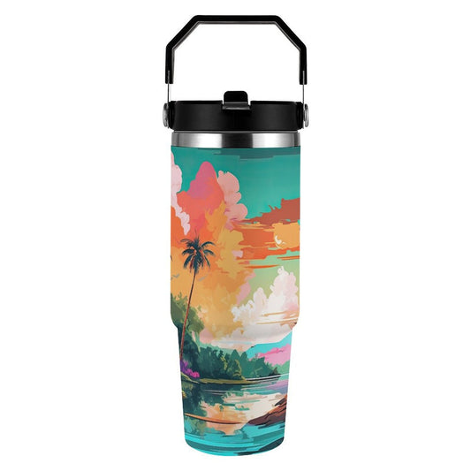 POD US Local Tumbler 30oz Large Capacity Car Cup Tropical, Island, Scenery Style