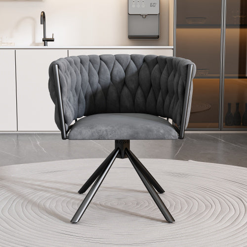 UK Local Velvet Dining Chair, Single Light Luxury Living Room Bedroom Swivel Chair, Leisure Swivel Chair With Four Metal Support Legs, Gray