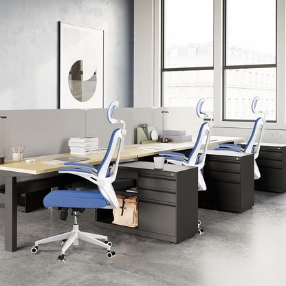 US Local Ergonomic Office Chair, High Back Computer Desk Chair Comfortable Lumbar Support - Home Office Swivel Mesh Chair With Adjustable Headrest And Backrest, Flip Armrests,PU Mute Roller, Blue