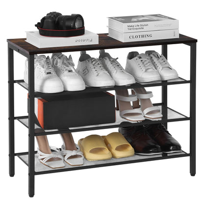 US Local 3-tier Shoe Rack With Grid Rack Wooden Rustic Foyer Shoe Rack With Coat Hook, Suitable For The Steel Frame Of The Living Room Mud Room At The Front Door Of The Corridor