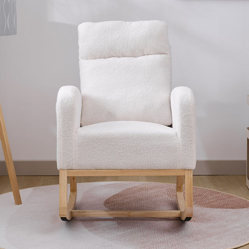 US Local Modern Accent Rocking Chair Rocking Chair With Solid Wood Legs, Upholstered Nursery Glider Rocker, Comfy Armchair With Side Pocket, Living Room Lounge Arm Chair With High Backrest