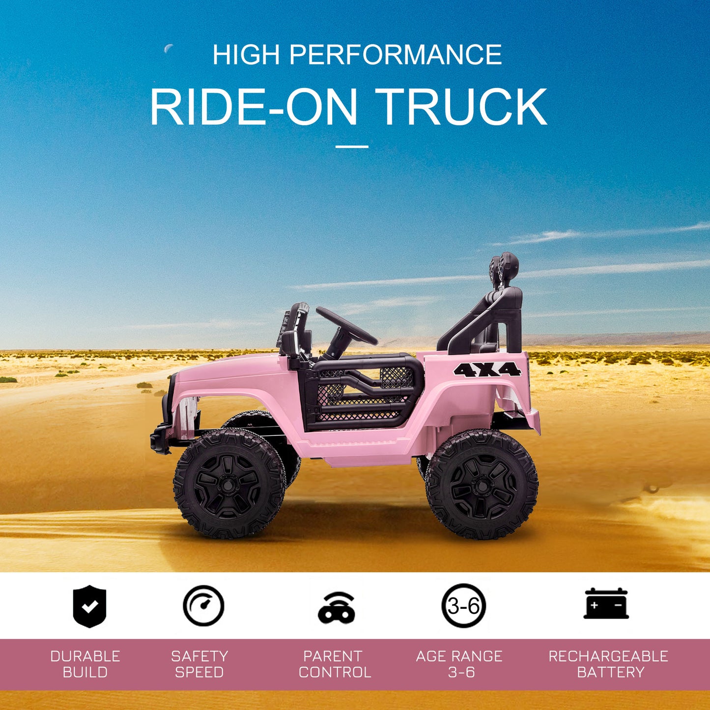 US Local Electric Off-Road Truck 12V Kids Ride On With Remote Control MP3 Music Adjustable Speed
