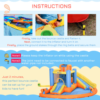 US Local Kids Inflatable Water Slide 5-in-1 Bounce House Water Park Jumping Castle With Water Pool, Slide, Climbing Walls & 450W Air Blower
