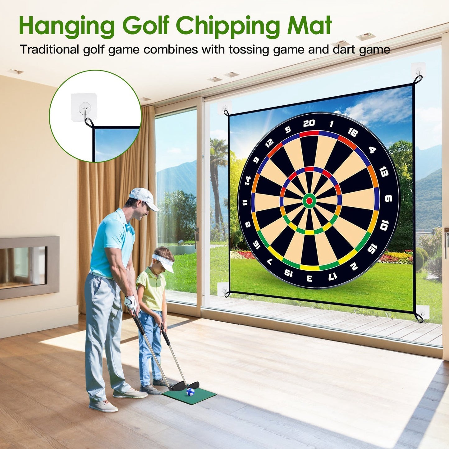 US Local Golf Chipping Dart Game Mat Set With 20 Sticky Balls Ground Stakes Hanging Hooks Carrying Bag Indoor Outdoor Golf Hitting Training Game Mat For Kids Beginners