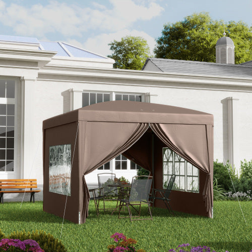 UK Local Outsunny 3 X 3 M Pop Up Gazebo, Wedding Party Canopy Tent Marquee With Carry Bag And Windows, Coffee