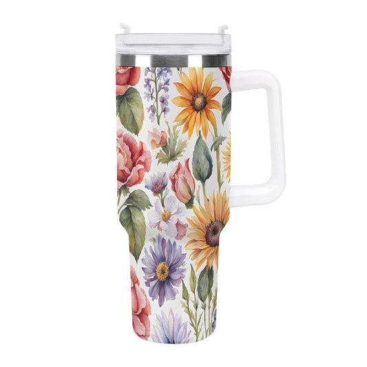 PHDT00048 POD US Local Tumbler 40 oz Large Capacity Car Cup Flowers, Retro