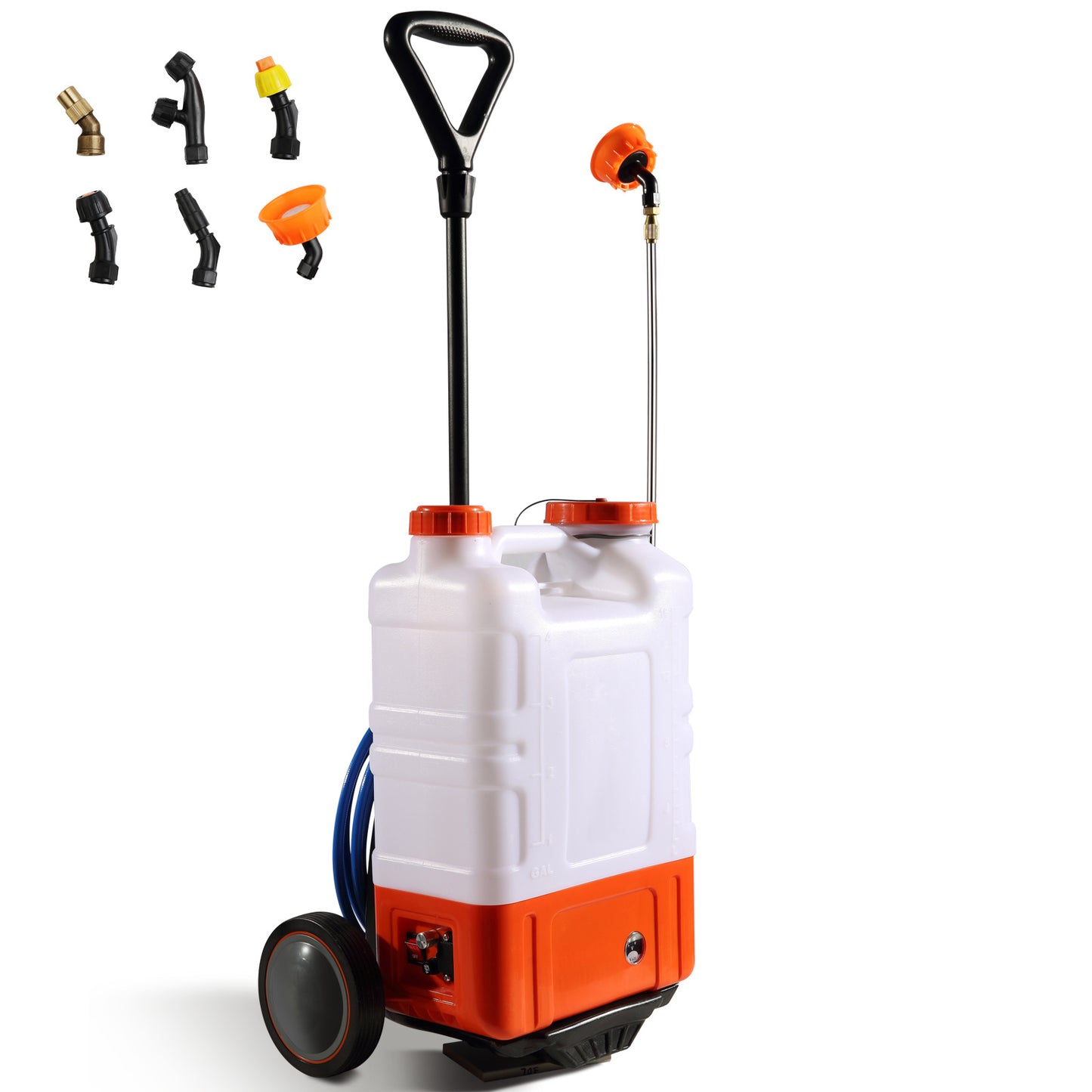 US Local VEVOR Battery Powered Backpack Sprayer With Cart, 0-94 PSI Adjustable Pressure, 4 Gallon Tank On Wheels, With 8 Nozzles And 2 Wands, 12V 7.2Ah Battery, Wide Mouth Lid For Weeding, Spraying, Cleaning