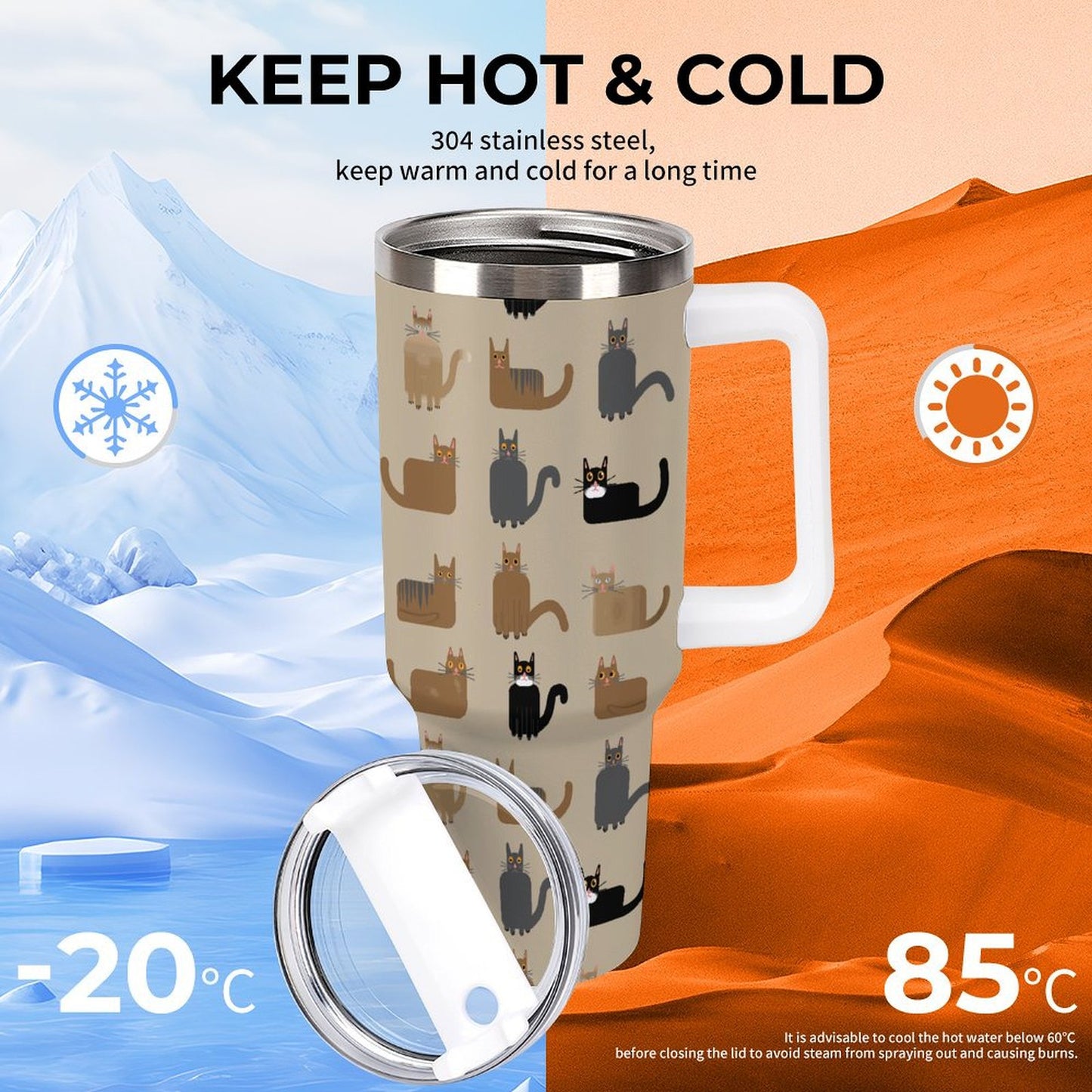 PHDT00267 POD US Local Tumbler 40 oz Large Capacity Car Cup Cat, Brown