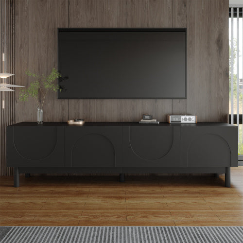 UK Local TV Cabinet With Curved, Wave-Shaped Doors, Shelves, And TV Stand With Stabilizing Legs