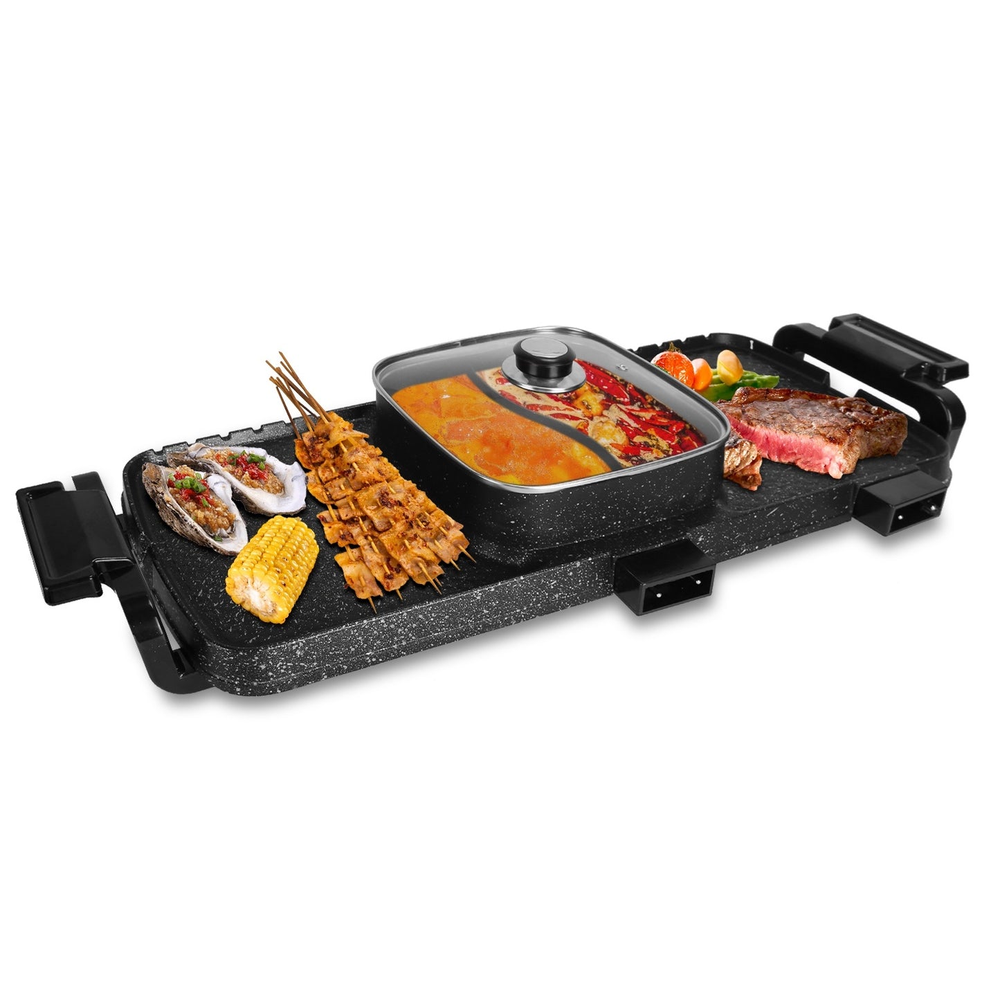 US Local 2 In 1 Electric Hot Pot With Grill 2800W Smokeless Non-Stick Korean BBQ Grill Shabu Shabu Hot Pot Combo With Independent Temperature Control 5 Gears Firepower For 3-10 People