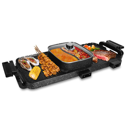 US Local 2 In 1 Electric Hot Pot With Grill 2800W Smokeless Non-Stick Korean BBQ Grill Shabu Shabu Hot Pot Combo With Independent Temperature Control 5 Gears Firepower For 3-10 People