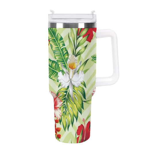 PHDT00459 POD US Local Tumbler 40 oz Large Capacity Car Cup Summer, Flowers, Green