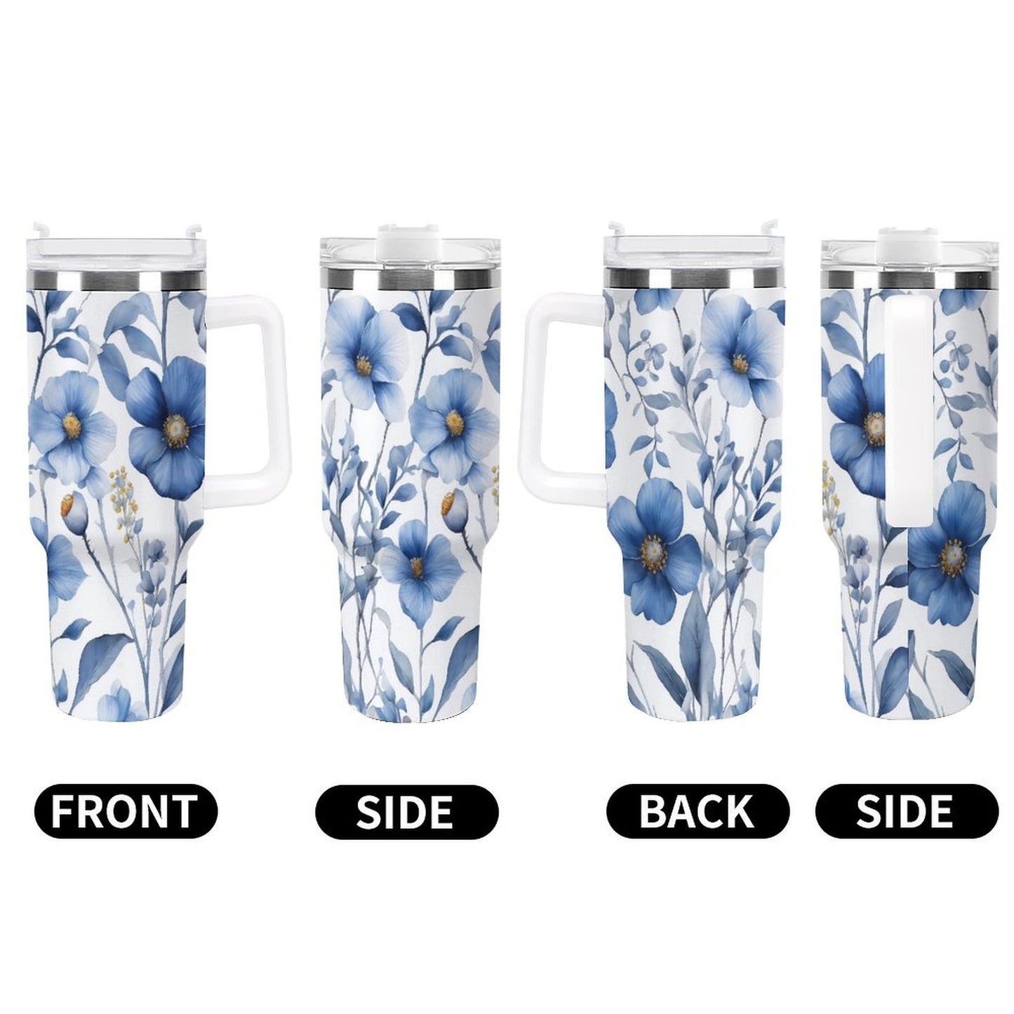 PHDT00114 POD US Local Tumbler 40 oz Large Capacity Car Cup Blue, Ink, Watercolor, Flower