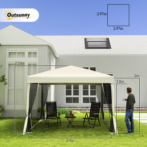 UK Local Outsunny 3 X 3m Pop Up Gazebo With 4 Mesh Sides And Carry Bag, Height Adjustable Party Canopy Tent, Portable Garden Outdoor