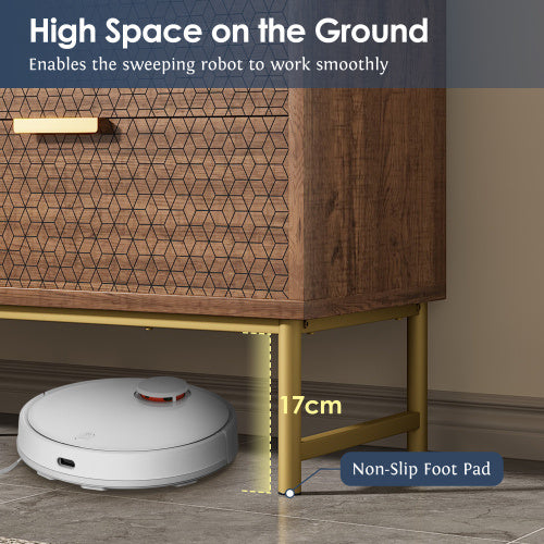 UK Local Embossed Design Sideboard Cabinet Dresser With 6 Drawers, Anti-tip, Sideboard For Living Room, Hallway, Bedroom, And Children's Room, 120 X 40 X 75 Cm, Walnut