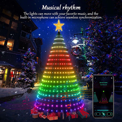 US Local 5-Foot Smart Christmas Tree With Lights - 400 LED Lights, Remote And App Control - Music Sync, 11 Modes - Green Wiring, Suitable For Artificial Trees - Multi-Color And Warm White, Indoor Outdoor Use
