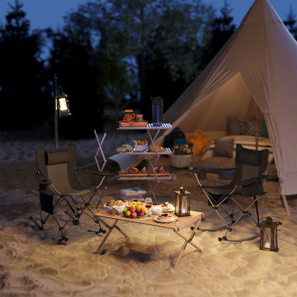 US Local Folding Rocking Camping Chairs, Portable Chairs With Headrest, Cooler Bag, Cup Holder, Carry Bag, 2 Pack, Black