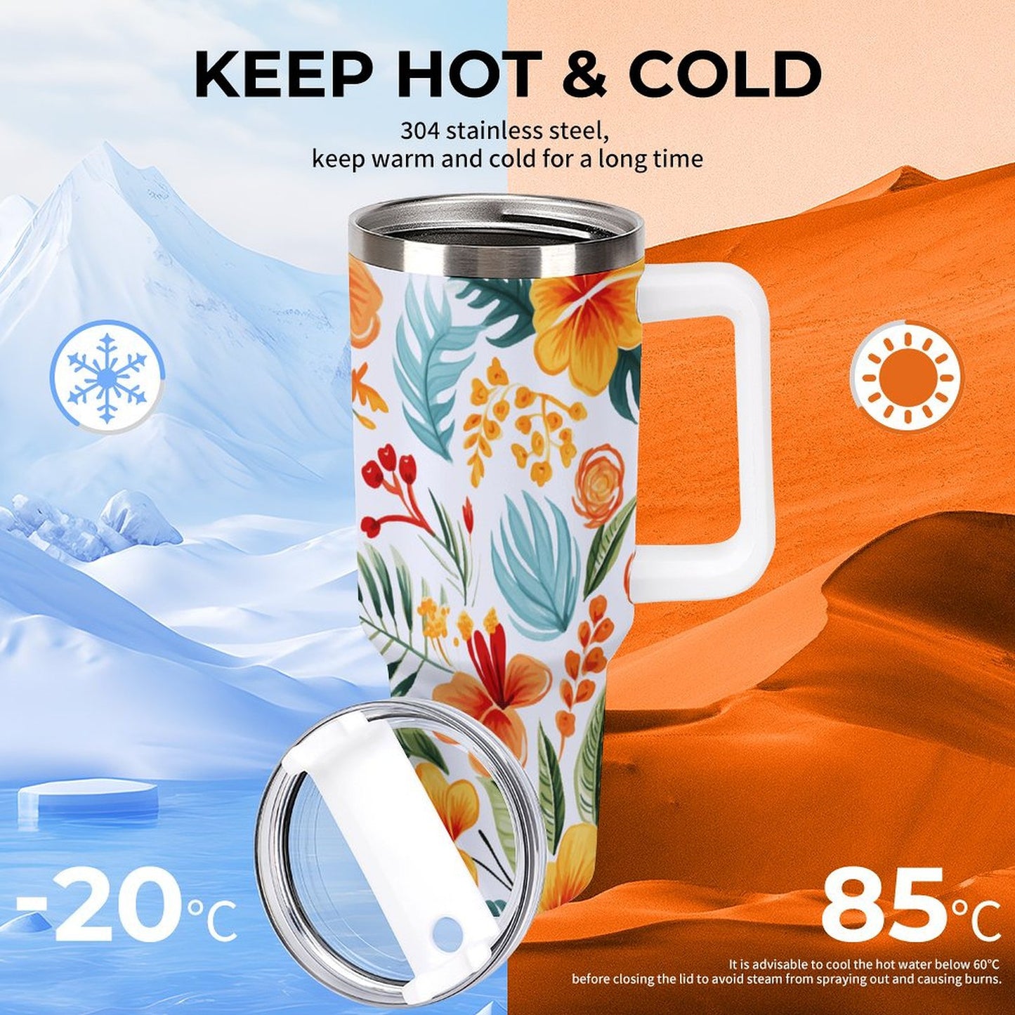 PHDT00457 POD US Local Tumbler 40 oz Large Capacity Car Cup Summer Flowers, Fruits, Tropical