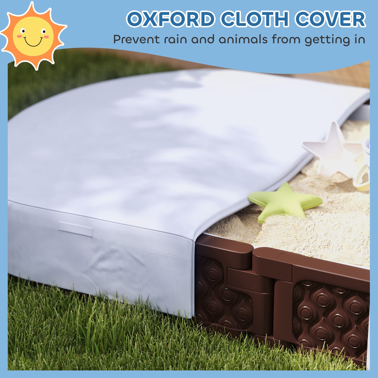 US Local Kids Sandbox With Cover, 4 Corner Seats, Bottom Liner For Backyard, Garden, Outdoor, 71 X 42 W X 9, Dark Brown