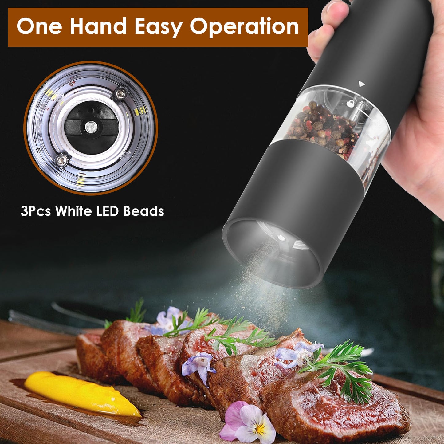 US Local 2Pcs Electric Salt And Pepper Grinder Battery Powered Salt Mill Sets With Adjustable Coarseness One Hand Easy Operation Visible Refilling Bottle