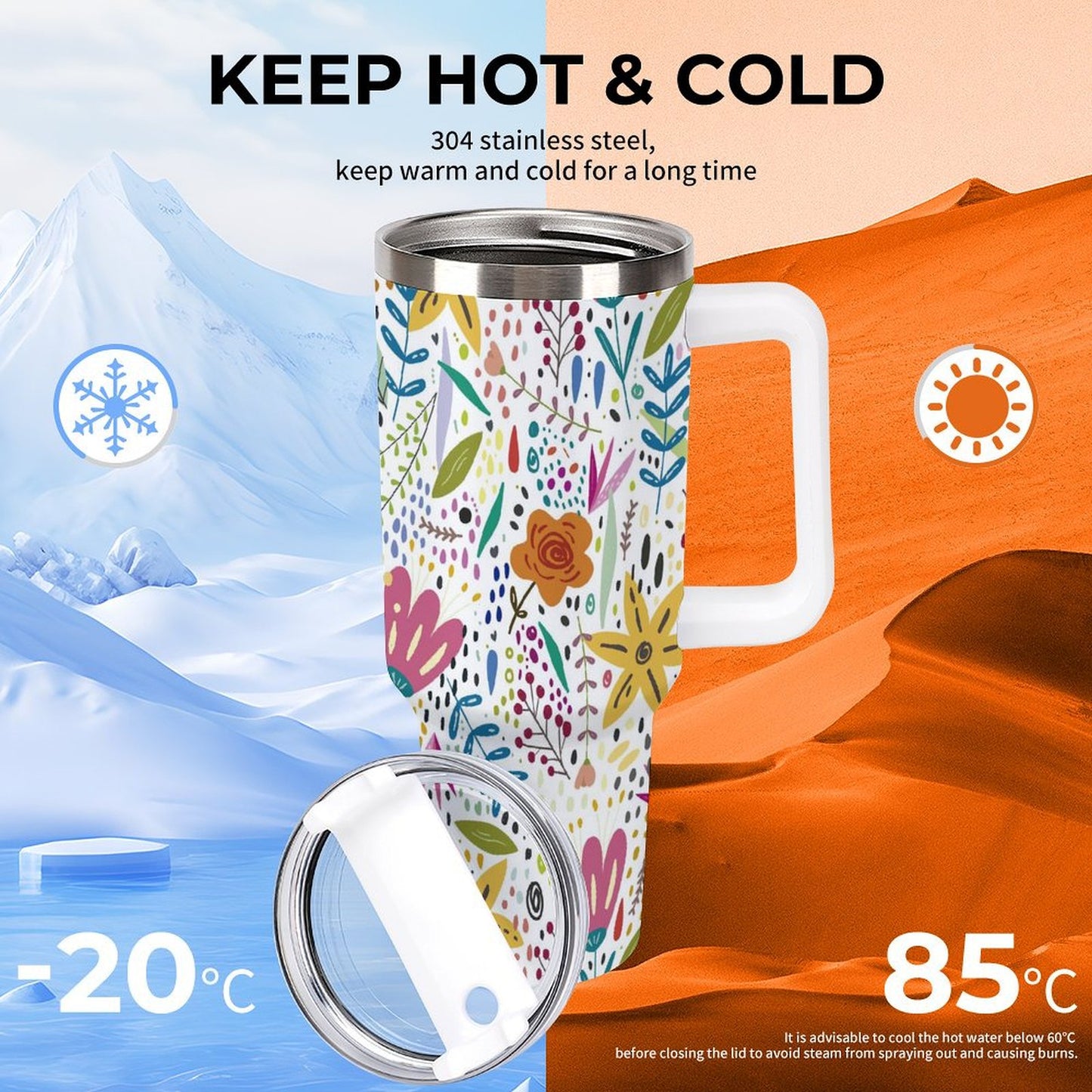 POD US Local Tumbler 40 oz Large Capacity Car Cup Flower