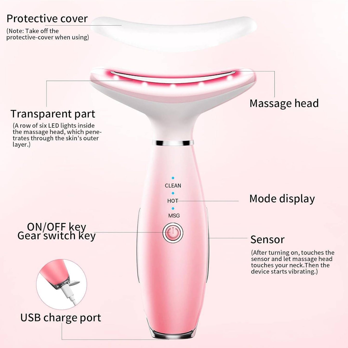 US Local Skin Care Neck Face Massage Tool With Thermals, 3-in-1 Facial Massager