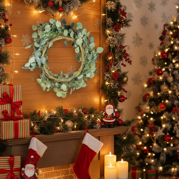 US Local Christmas Eucalyptus Wreath Green Door Wreath Fake Leaf Garland Wedding Home Frontdoor Decor FBA Shipment