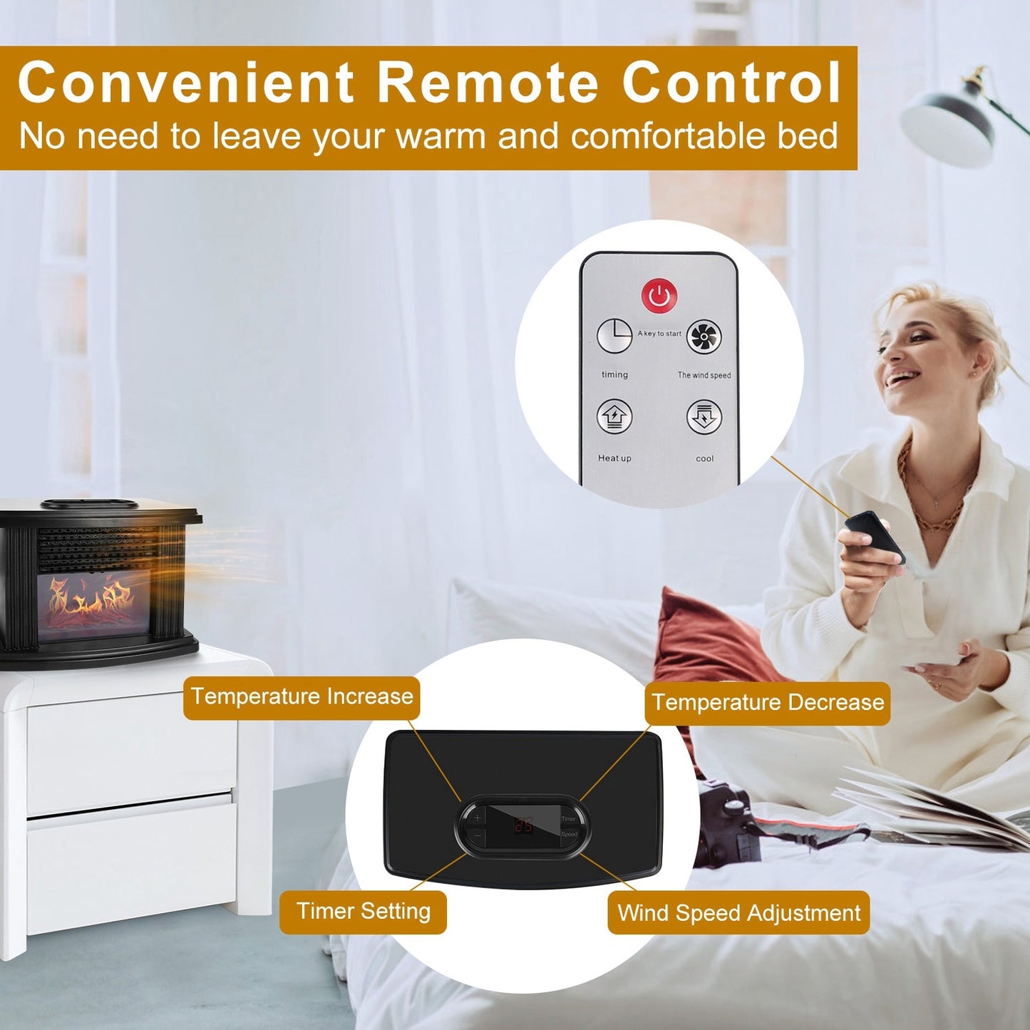 US Local 1 Pc Electric Fireplace Heater 800W Artificial Flame Stove Heater With Accurate Digital Thermostat Timer Setting Remote Control Overheating Protection For Office Bedroom