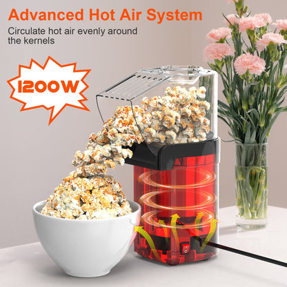 US Local Hot Air Popcorn Popper Maker With Measure Cup And Butter Warmer 1200W Oil-Free Easy To Use 8Cups Mini Popcorn Maker Machine For Home