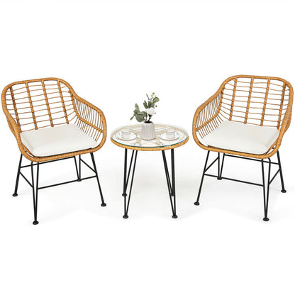 US Local 3 Pieces Rattan Furniture Set With Cushioned Chair Table