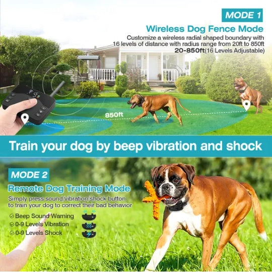 US Local 2 In 1 Wireless Electric Dog Fence Waterproof Pet Shock Boundary Containment System Electric Training Collar For Small Medium Large Dogs