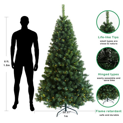 US Local Pre-Installed Illuminated Christmas Tree 6 Foot Faux Hinged Christmas Tree With Foldable Stand