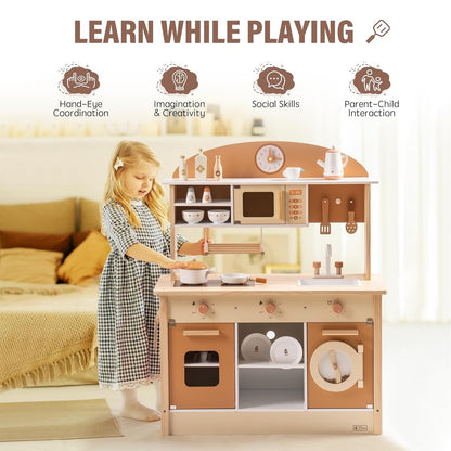 US Local Robud New Large Kids Toddlers Kitchen Playset Wooden Play Toy With Accessories