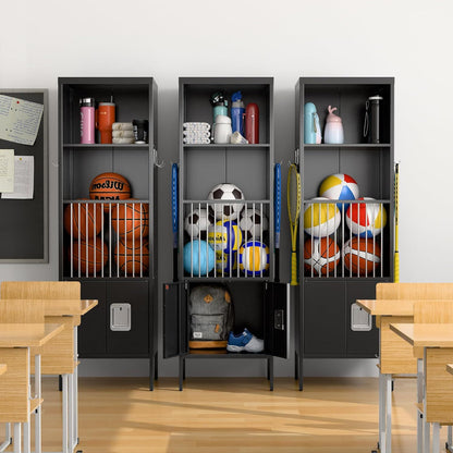 US Local Metal Sports Fence Locker Is Suitable For School,Storage Locker With Hooks & Lock Door,Storage Sports Equipment For Gym, Ball Park,Stadium,Garage,Assembly Required,Black